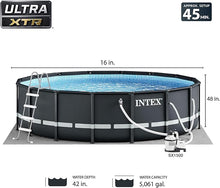 Load image into Gallery viewer, INTEX 26325EH Ultra XTR Deluxe Above Ground Swimming Pool Set: 16ft x 48in – Includes 1500 GPH Cartridge Sand Filter Pump – SuperTough Puncture Resistant – Rust Resistant – Easy to Assemble