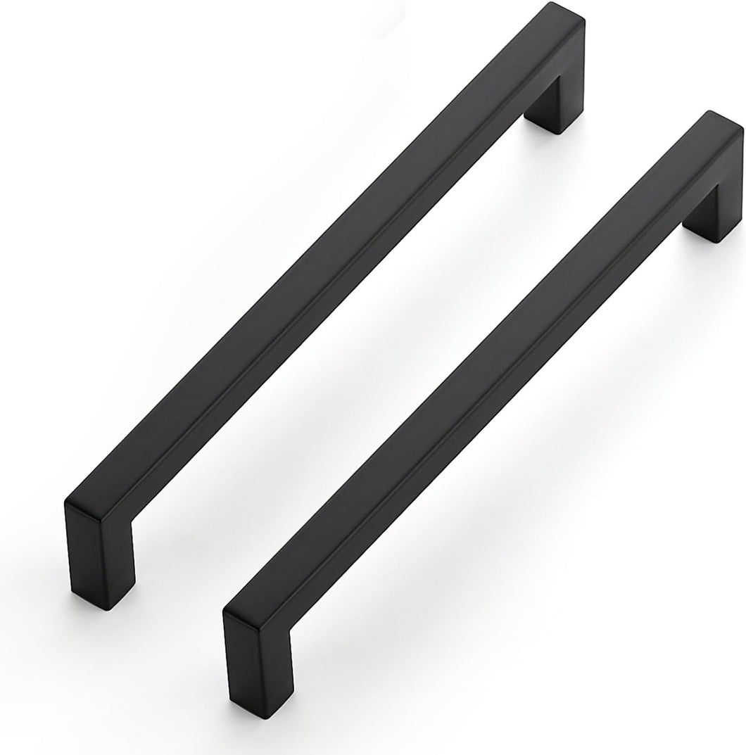 OY DECOR 10 Pack Cabinet Handles, Black Cabinet Pulls, 7-1/2 Inch Kitchen Closet Handles Square Drawer Pulls Stainless Steel Drawer Hardware, 192mm Hole Centers