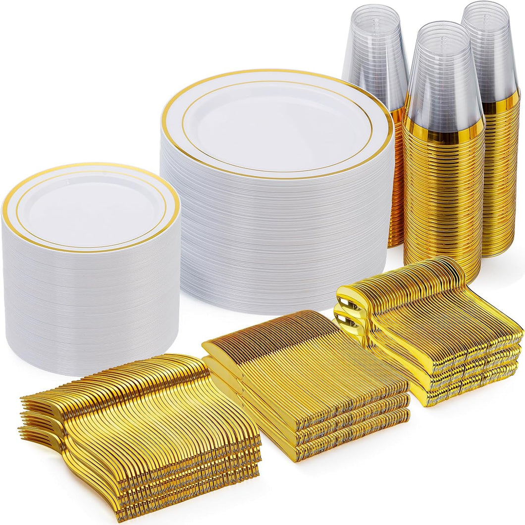 600 Pcs Gold Plastic Dinner wear Set