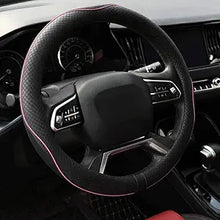 Load image into Gallery viewer, Rueesh Microfiber Leather Steering Wheel Cover Anti-Slip Matte Finish Auto Car Wheel Cover Universal 15 Inch Wheel Cover for Car Embossing Pattern (Pink Line)
