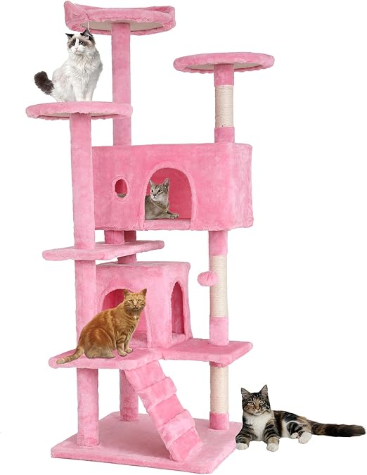 BestPet 54in Cat Tree Tower for Indoor Cats- (Pink)