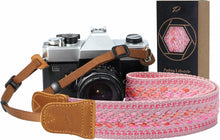 Load image into Gallery viewer, Padwa Lifestyle Speed Pink Camera Strap - 1.5" Soft Cotton Rope Weave Crazy Horse Cowhide Head Camera Straps for Photographer
