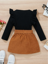 Load image into Gallery viewer, SHEIN Kids EVRYDAY Toddler Girls Ribbed Knit Ruffle Trim Top &amp; Belted Skirt
