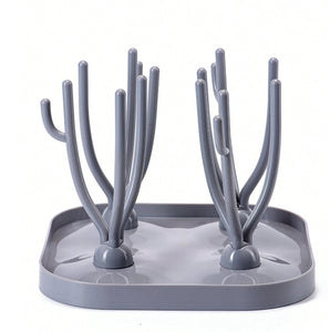 1pc Coral-Tree-Shaped Baby Bottle Drying Rack with Drain Board