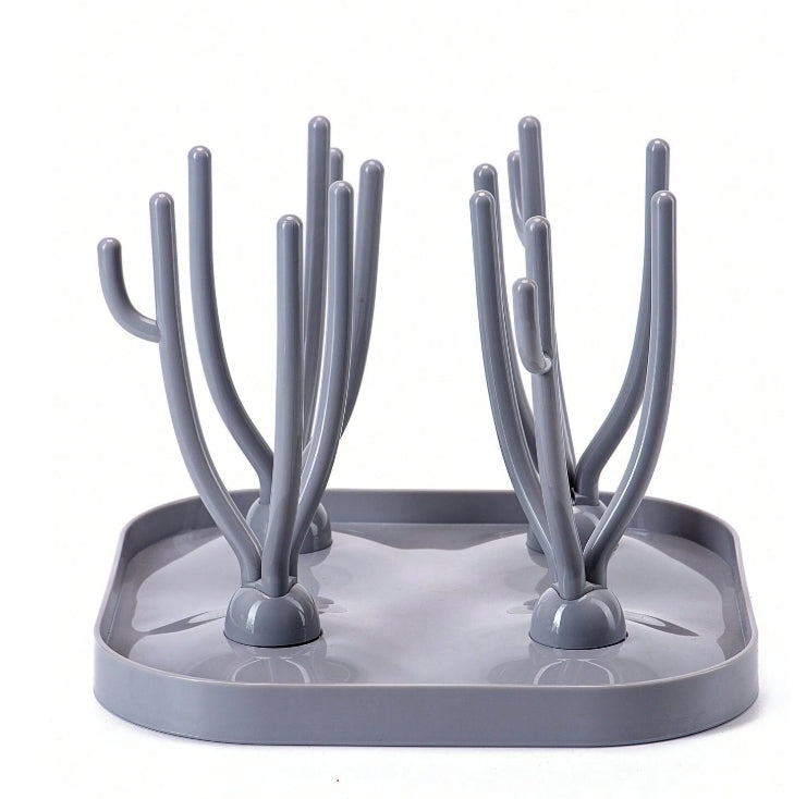 1pc Coral-Tree-Shaped Baby Bottle Drying Rack with Drain Board