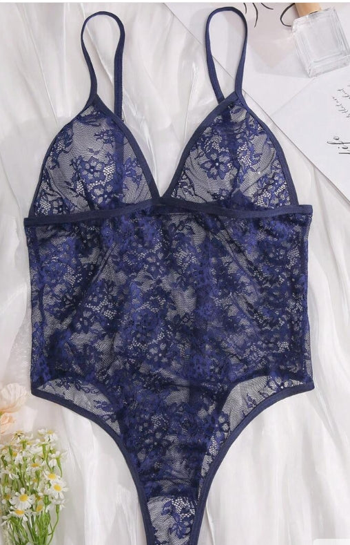 Sexy Floral Lace Teddy Bodysuit Lingerie (Small)