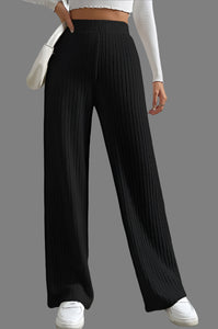 Black Elastic Waist Wide Leg Pants (Medium)