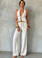 Load image into Gallery viewer, Sleeveless Wrap Top with Tie Neck and Low Waist Wide Leg Pants (Small)
