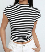 Load image into Gallery viewer, Striped Print Mock Neck Crop Tee XS
