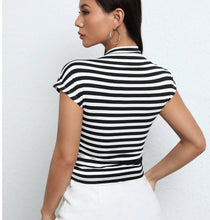 Load image into Gallery viewer, Striped Print Mock Neck Crop Tee XS

