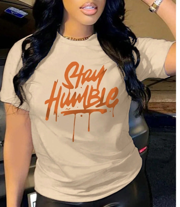 Plus Size Letter Print Round Neck T-Shirt (XL)