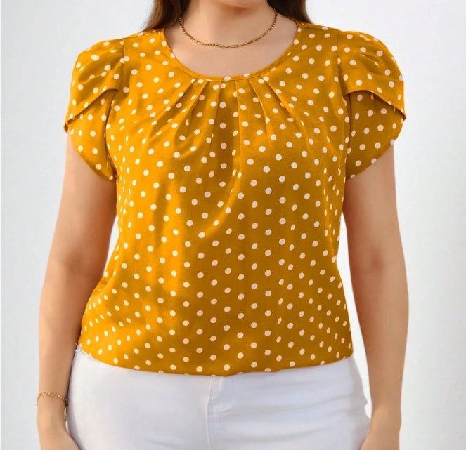 Polka Dot Print Puff Sleeve Blouse (3XL)