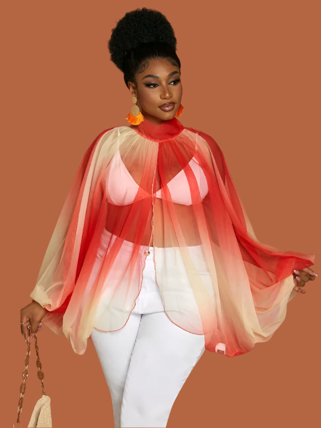 Plus Size Women's Halter Neck Sheer Mesh See-Through Blouse (3XL)