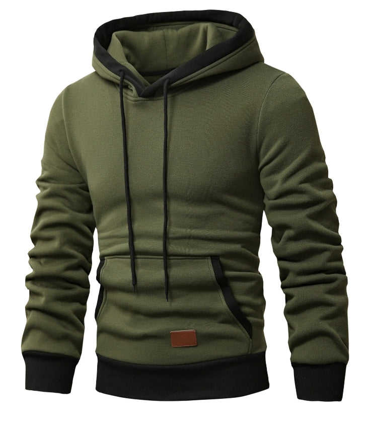 Men Patched Detail Pocket Drawstring Hoodie (M)