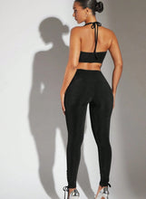 Load image into Gallery viewer, Draped Front Backless Halter Top &amp; Knot Hem Skinny Pants (L)
