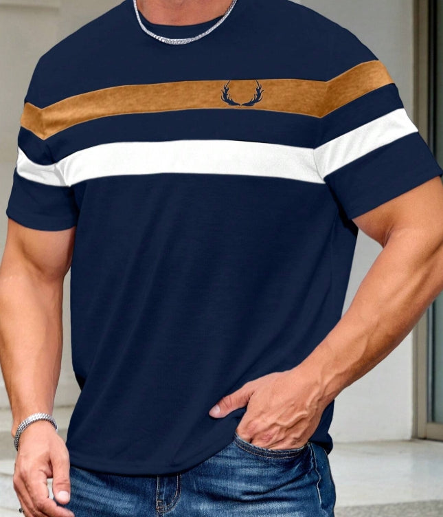 Men's Plus Size Striped Print Round Neck Short Sleeve T Shirt (5XL)