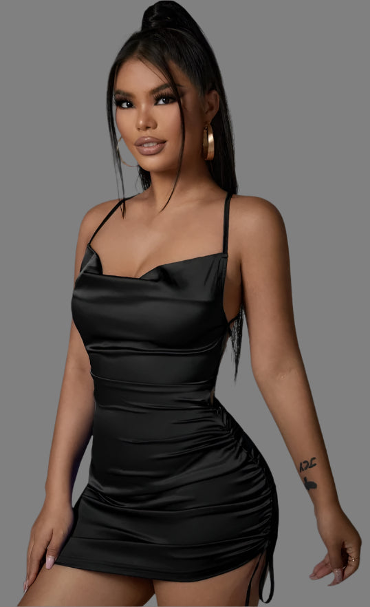 Backless Satin Cami Bodycon Summer Dress (XS)