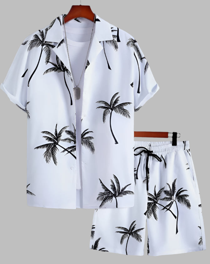 Men's Palm Tree Print Shirt & Shorts Set (Medium)