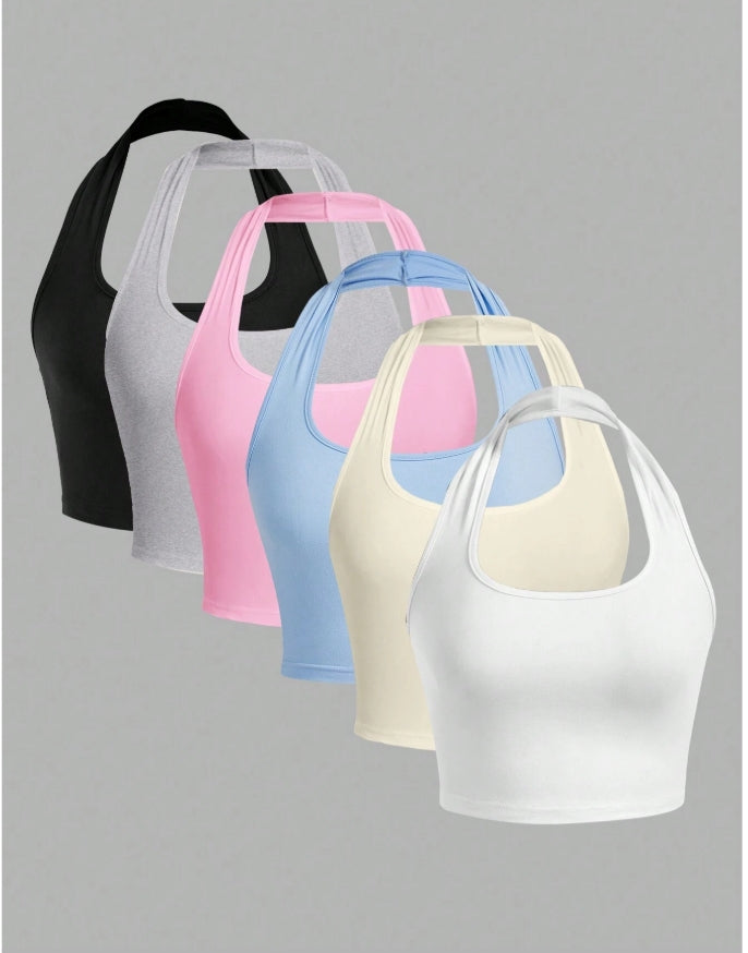 Casual Minimalist Halter Neck Tank Tops XL