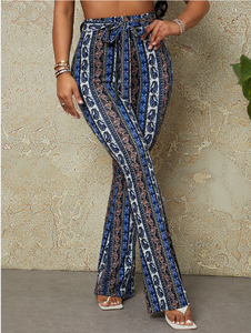 SHEIN SXY Floral & Paisley Print Knot Front Flare Leg Pants