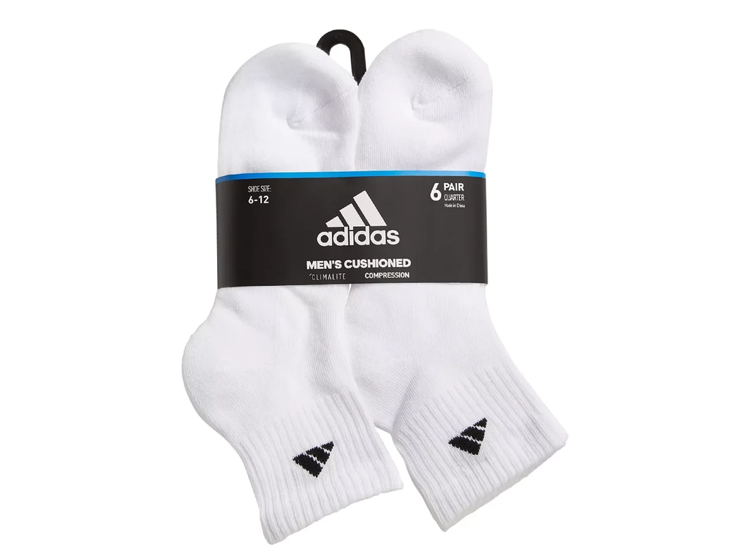 Adidas Quarter Ankle White Socks 6 Pairs (Shoe Size 6-12)