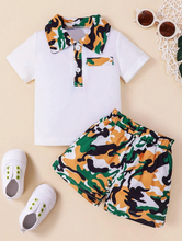 Load image into Gallery viewer, Baby Boy Contrast Camo Collar Polo Shirt &amp; Shorts
