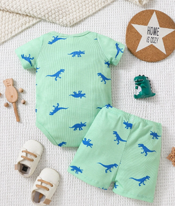 Newborn Baby Boy Dinosaur Print Bodysuit & Shorts