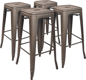 30 Inches Metal Bar Stools Bronze Set of 4