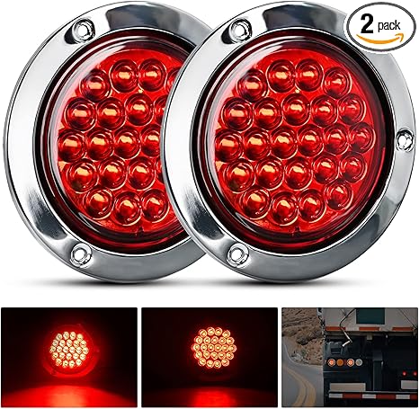 2PCS 24LED Red Stainless Steel Chrome Bezel Waterproof Stop Brake Lights