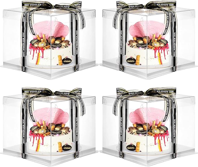 4 Pcs Clear Cake Box with Ribbon