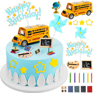School Bus Cake Topper Happy Birthday Theme Cake Decor