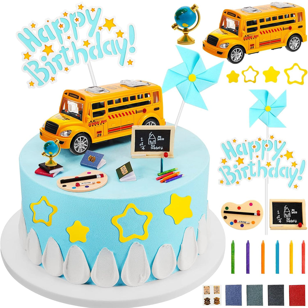 School Bus Cake Topper Happy Birthday Theme Cake Decor