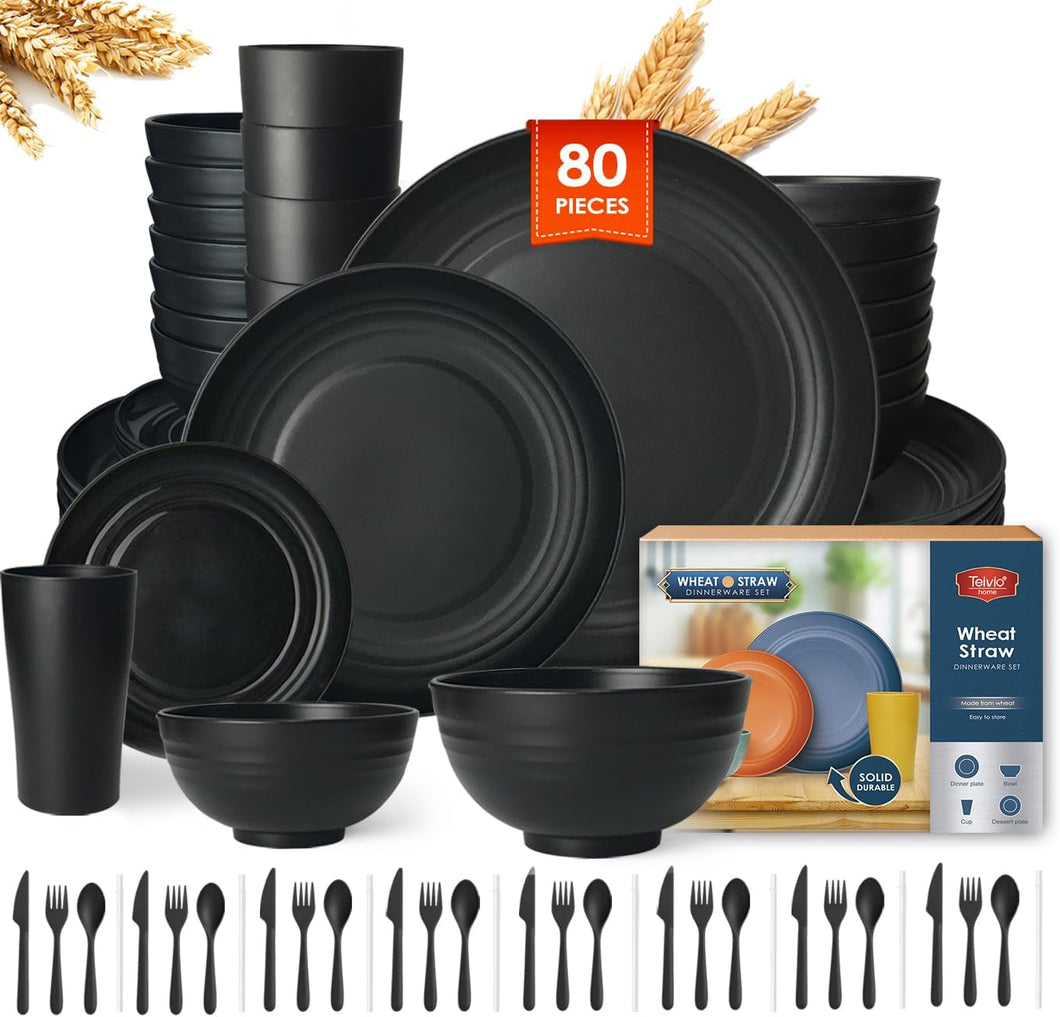 80 Piece Plastic Dinnerware Set (Black)