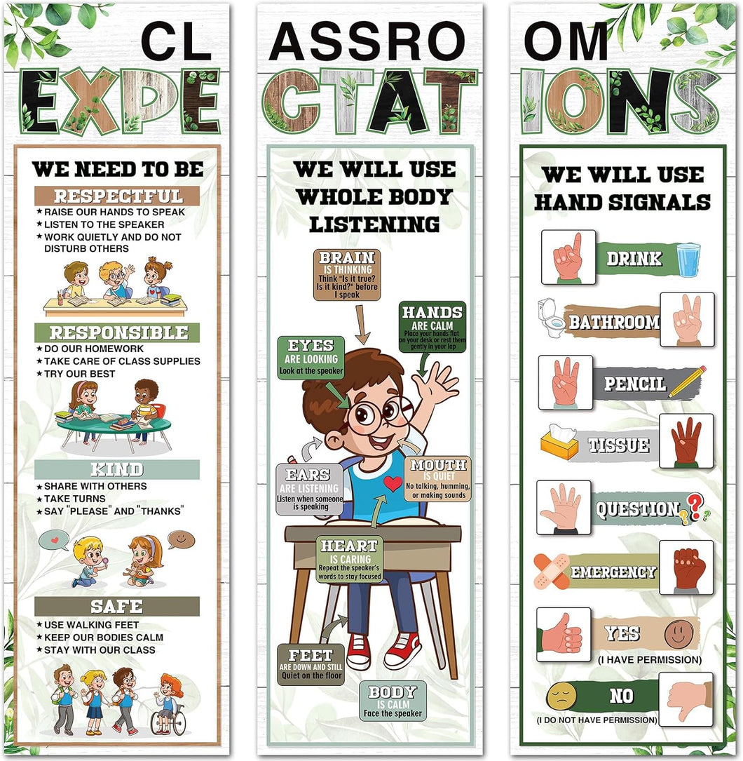 3 Pcs Classroom Rules Posters