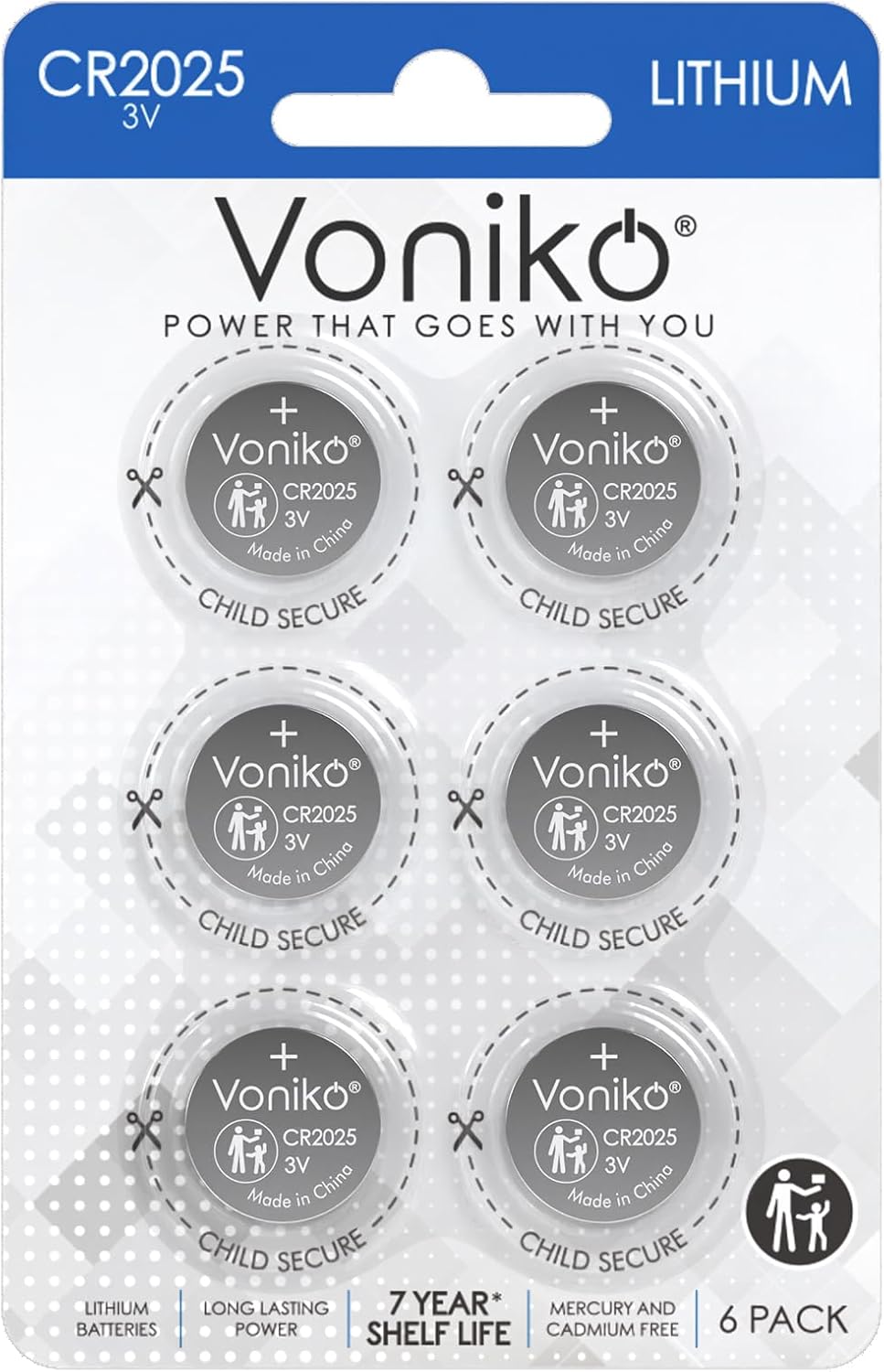 3 Volt CR2025 Battery 6 Pack