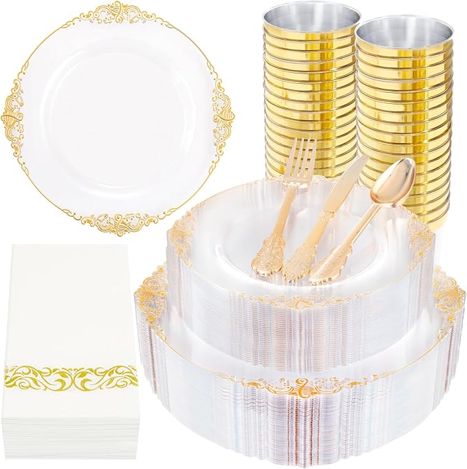 Gold Plastic Dinnerware Sets for 50 Guests