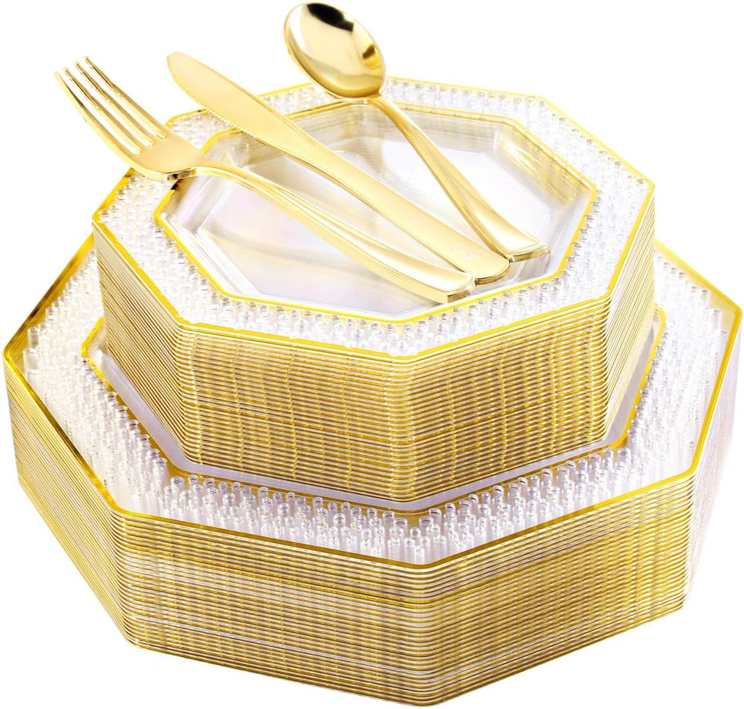 WELLIFE 150 PCS Gold Plastic Dinner Set