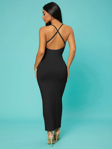 SHEIN SXY Solid Criss-cross Backless Bodycon Dress