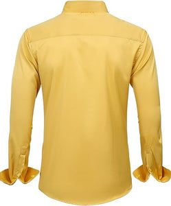 Men's Dress Shirts Long Sleeve Yellow (Large)