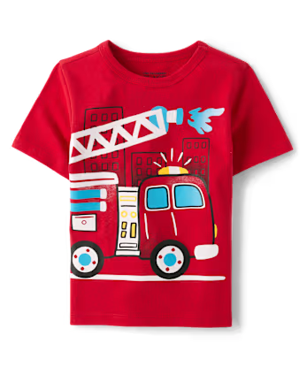 Baby And Toddler Boys Fire Truck Graphic Tee - Red (3T)
