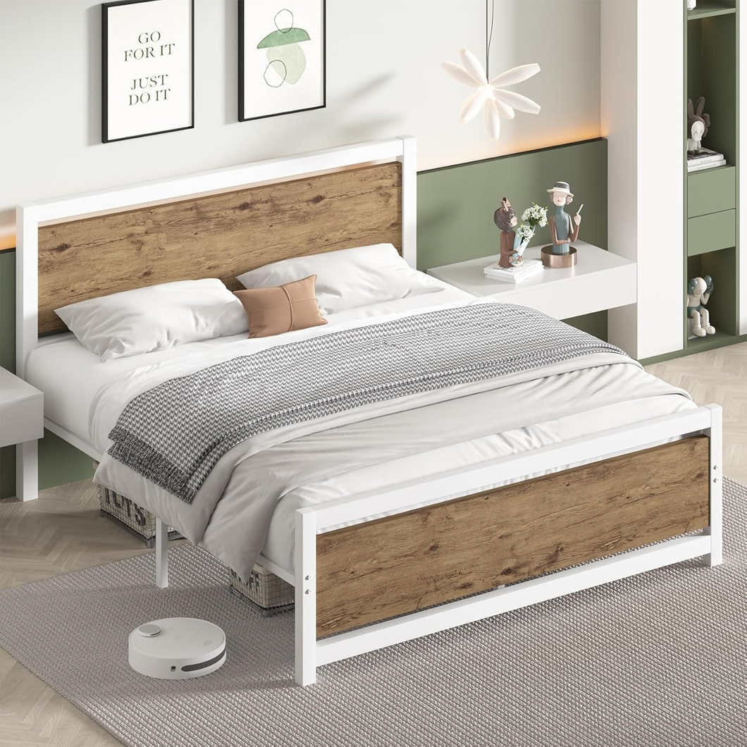 Full Size Bed Frame with Wood Headboard