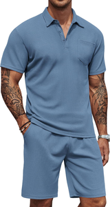 Men's Waffle Knit Polo Shirt and Shorts Set (XXL)