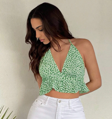 SHEIN WYWH Ditsy Floral Print Tie Backless Halter Top