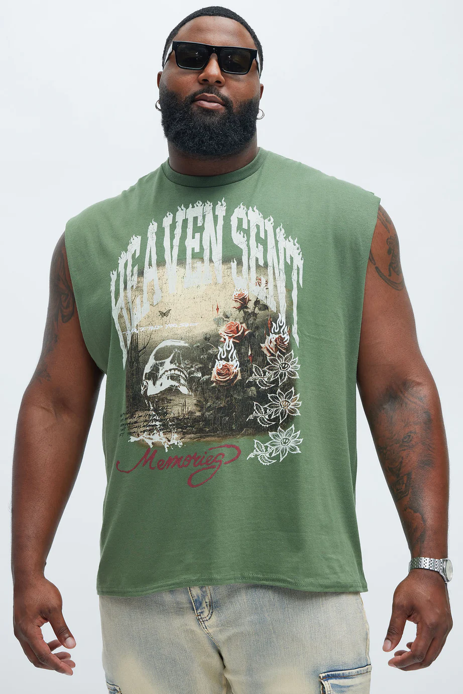Heaven Sent Rose Sleeveless Tee - Green (large)
