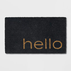 1'6"x2'6"/18"x30" Hello Coir Doormat Black