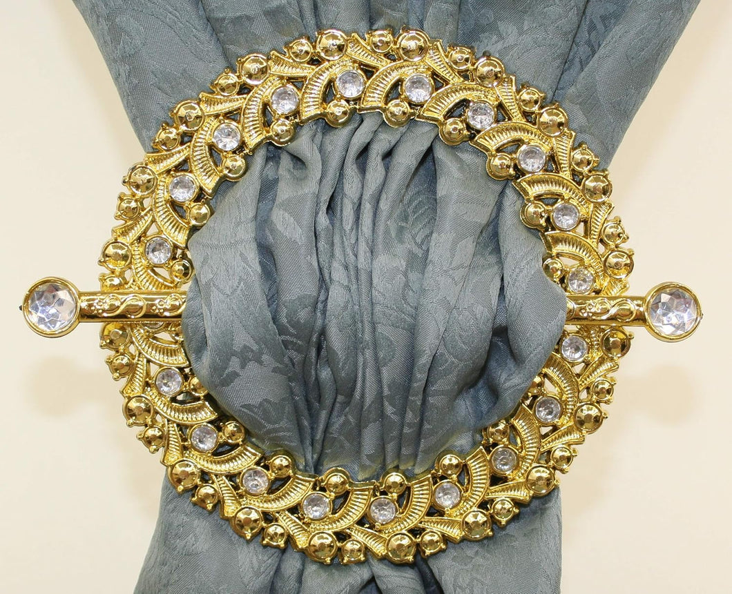 Plastic Decorative Round Barrette Style Panel Holdback Set of 2