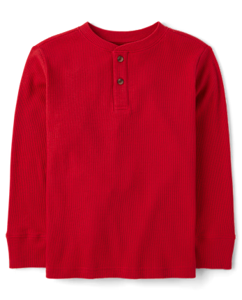 Boys Long Sleeve Thermal Henley Top (LG) Red