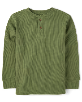 Boys Long Sleeve Thermal Henley Top (Green) LG
