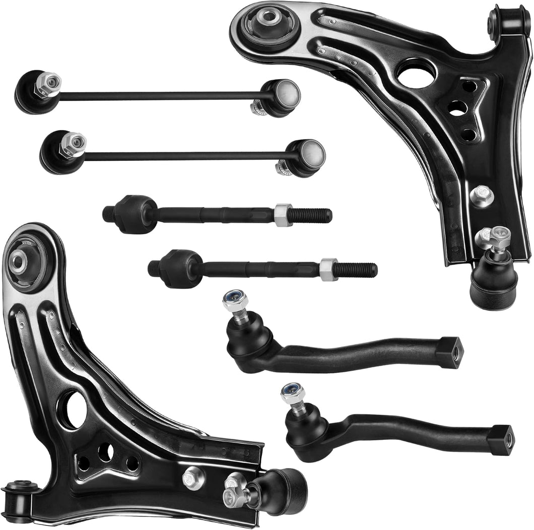 8pcs Front Suspension Kit Lower Control Arm w/Ball Joint Inner Outer Tie Rod End Sway Bar Link Kit Fit 2004-2011 For Chevy Aveo Aveo5 for Pontiac G3 G3 Wave Wave5 For Suzuki Swift