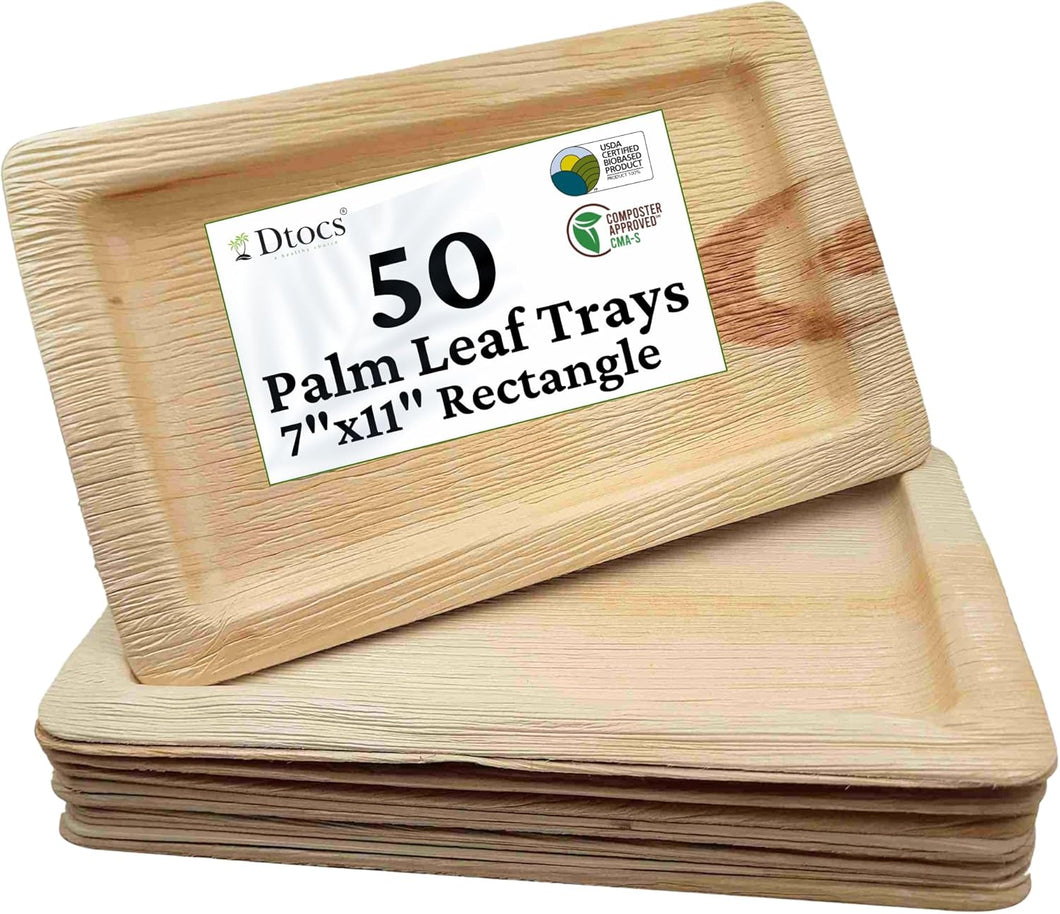Palm Leaf Plates 7x11 Inch Rectangle (Pack 50)